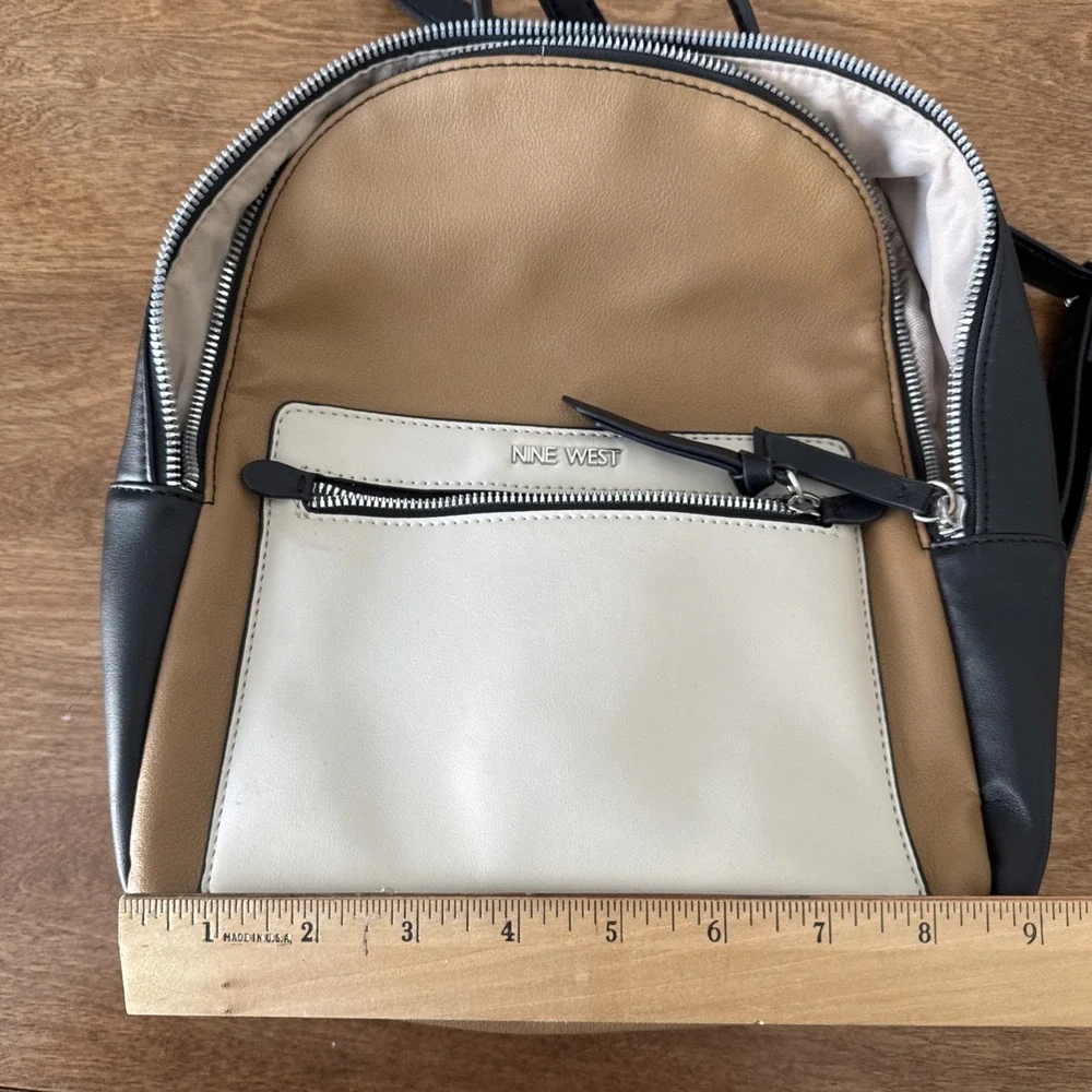 Nine West Color block Mini Backpack Beige, Black, & Cream